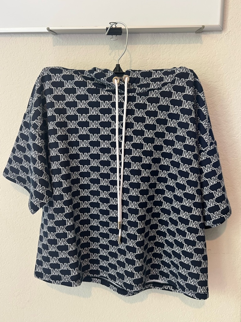 Michael Kors Navy and White MK Logo Pullover Hoodie